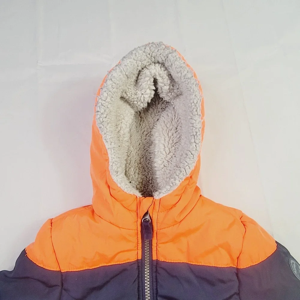 OshKosh Kids B'gosh Colorblock Puffer Jacket Size 18M Orange Navy Gray Hooded